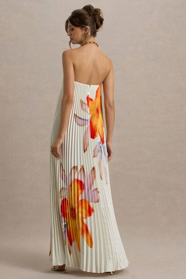 Orange Flower Sweetheart Maxi Dress